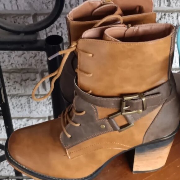 Pierre Dumas Ravenna-Two Tone Brown Lace Up Heeled Boots 8.5🆕📦⌚🏃🏻💨⚡🚚 - Picture 6 of 12